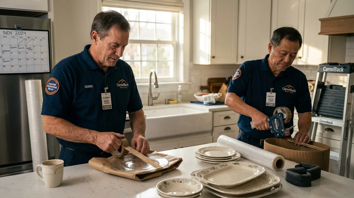 Professional crew packing kitchen dishware in Taylors Falls, MN
